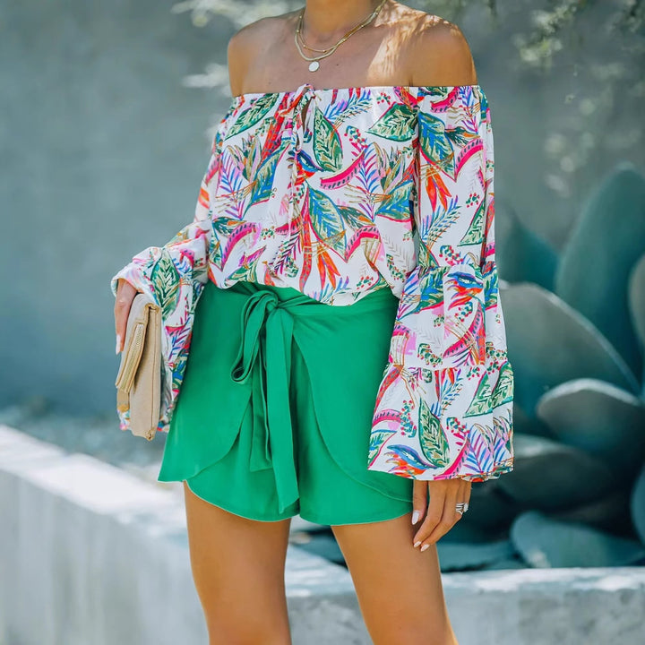 Woman Blouse off-shoulder tropical print Lune London