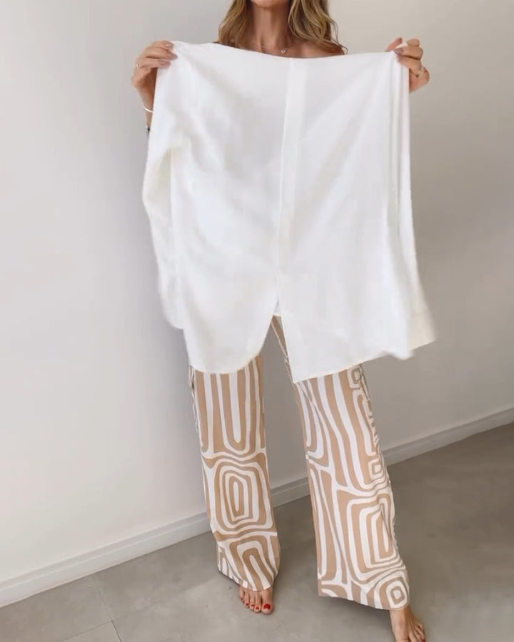 Flared pants for women with a patterned design and high waist Lune London