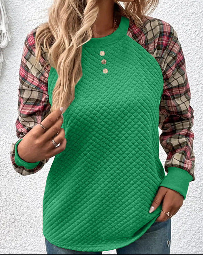Trendy women's sweatshirt with textured sleeves and button detail Lune London