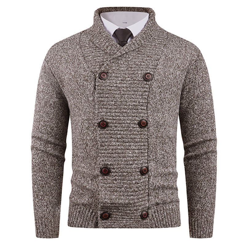 Men's knitted jacket with double row of buttons and fine texture Lune London