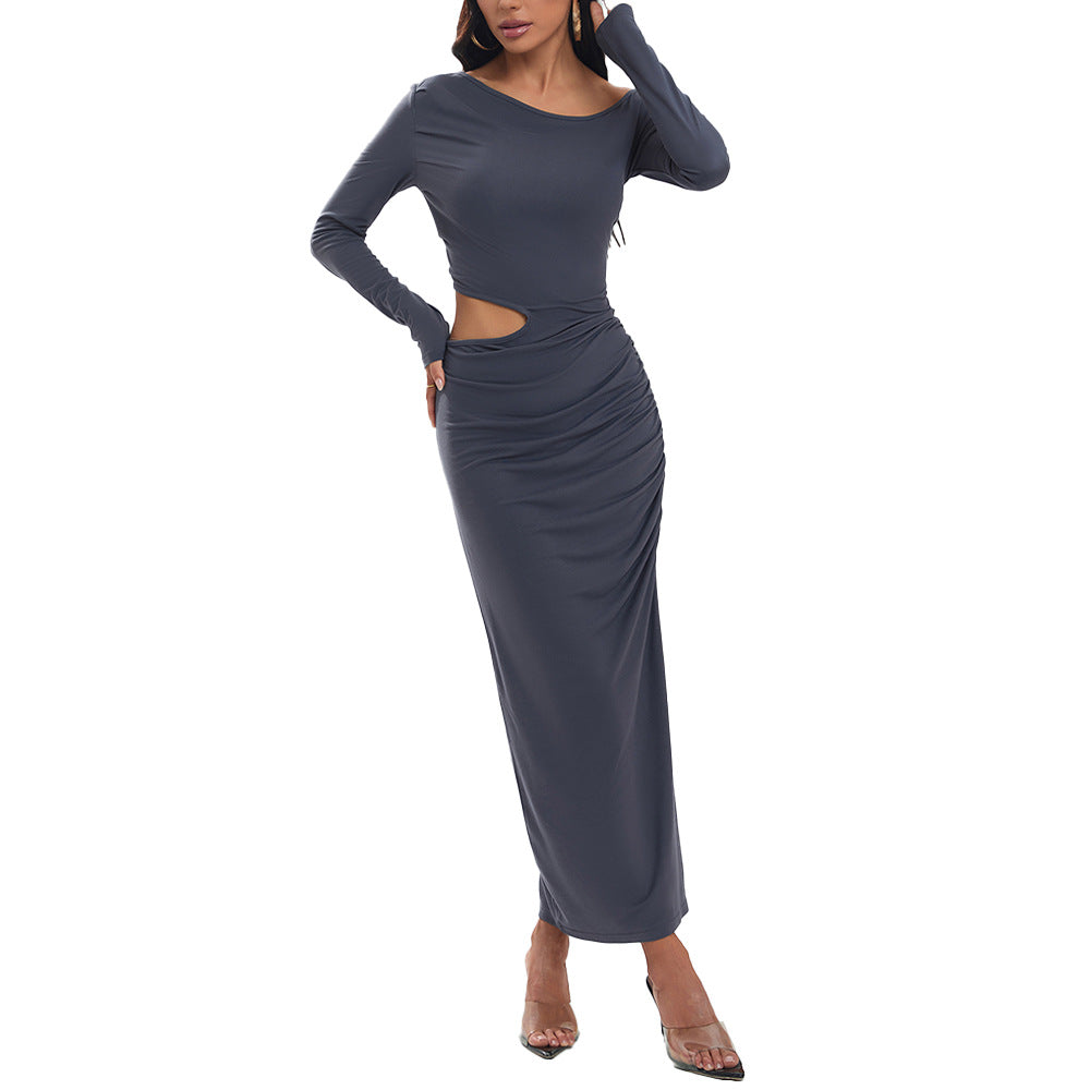 Robe maxi pour femme avec des détails de volants sur les côtés et un drapé élégant Chic & Stil