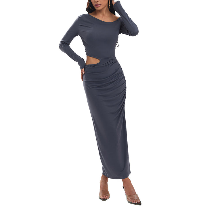 Robe maxi pour femme avec des détails de volants sur les côtés et un drapé élégant Chic & Stil