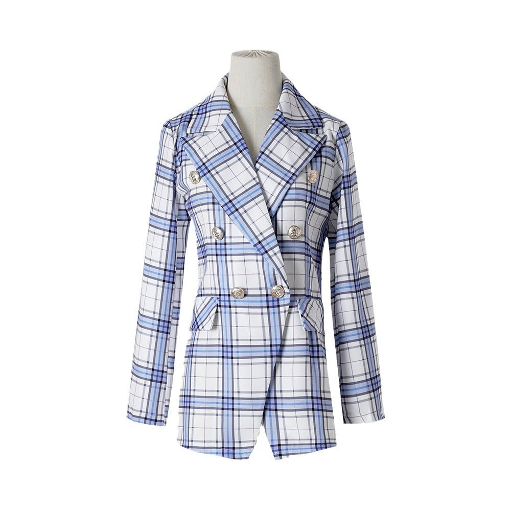 Plaid blazer for women with double-breasted and slim silhouette Lune London