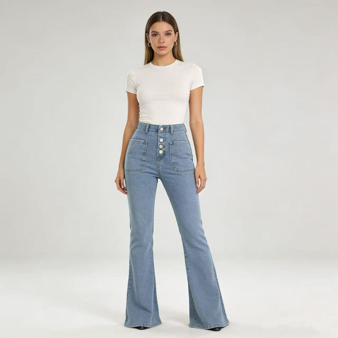 Women Bootcut Jeans with High Waist and Button Closure Lune London