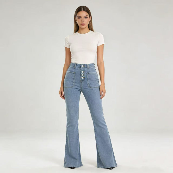 Women Bootcut Jeans with High Waist and Button Closure Lune London