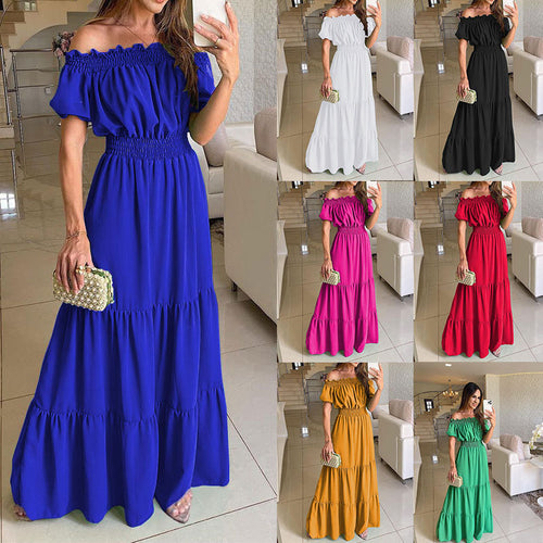 Maxi dress for women with off-shoulder design and ruffle Lune London