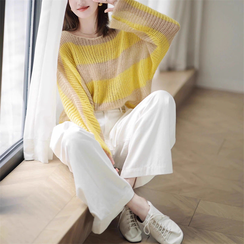 Pull femme décontracté en tricot épais avec motif transparent Lune London