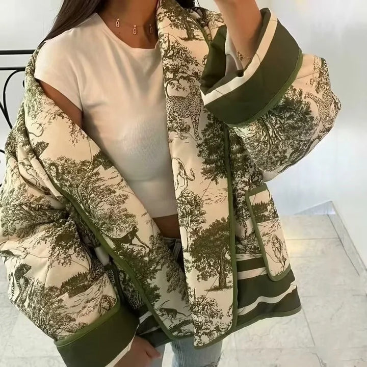 Women's down jacket with floral design and stylish pockets Lune London