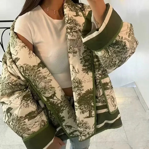 Women's down jacket with floral design and stylish pockets Lune London