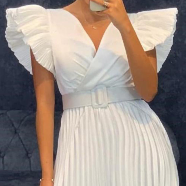 Wrap dress for women with elegant pleated folds and a fitted belt Lune London
