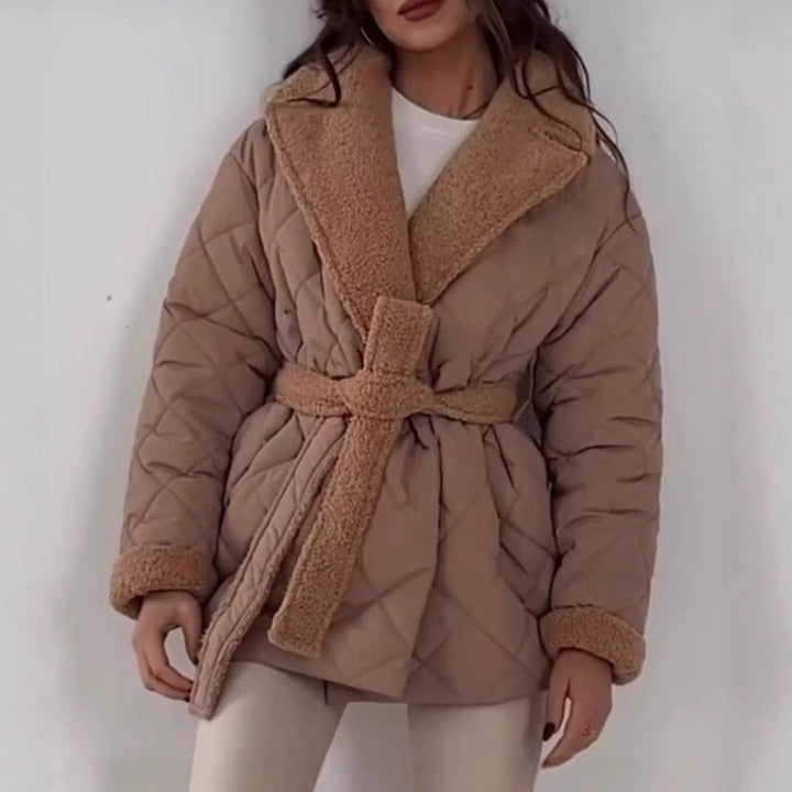 Ladies quilted winter coat with soft lining and belt Lune London