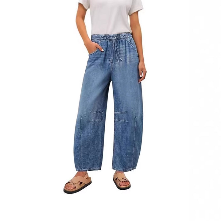 Women’s wide denim trousers with elastic waistband and practical cut Lune London