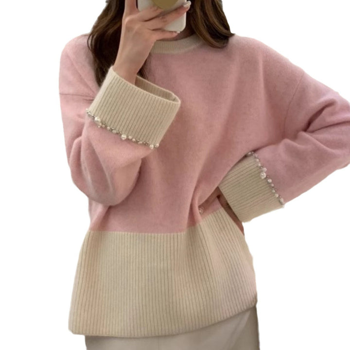 Fashionable knitted sweater for women with beaded sleeves Lune London