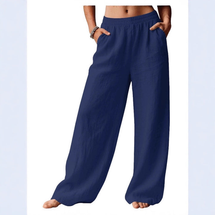 Pantalon en lin pour femme, confortable et décontracté, avec taille élastique Chic & Stil