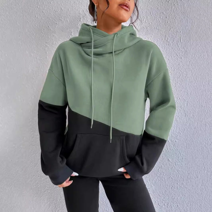 Ladies comfortable hoodie with asymmetrical color block design Lune London