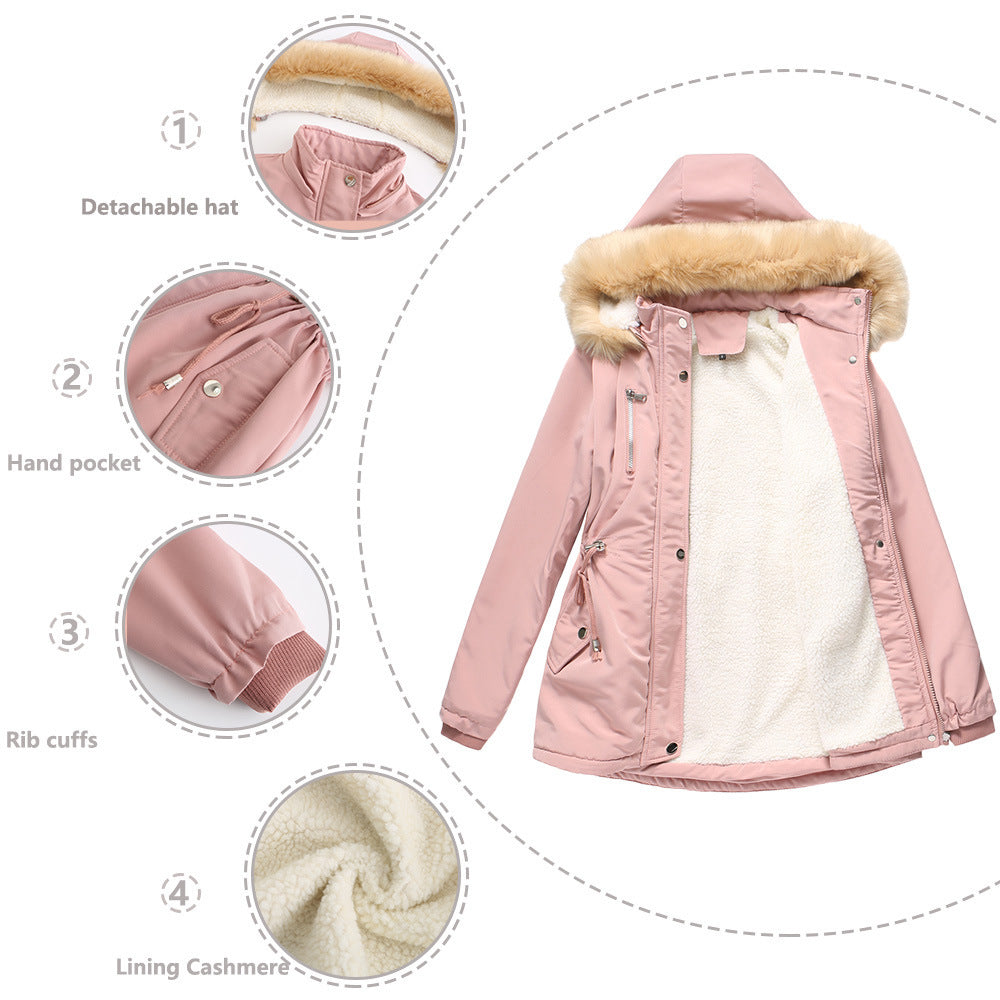 Ladies insulated winter jacket with removable faux fur collar Lune London