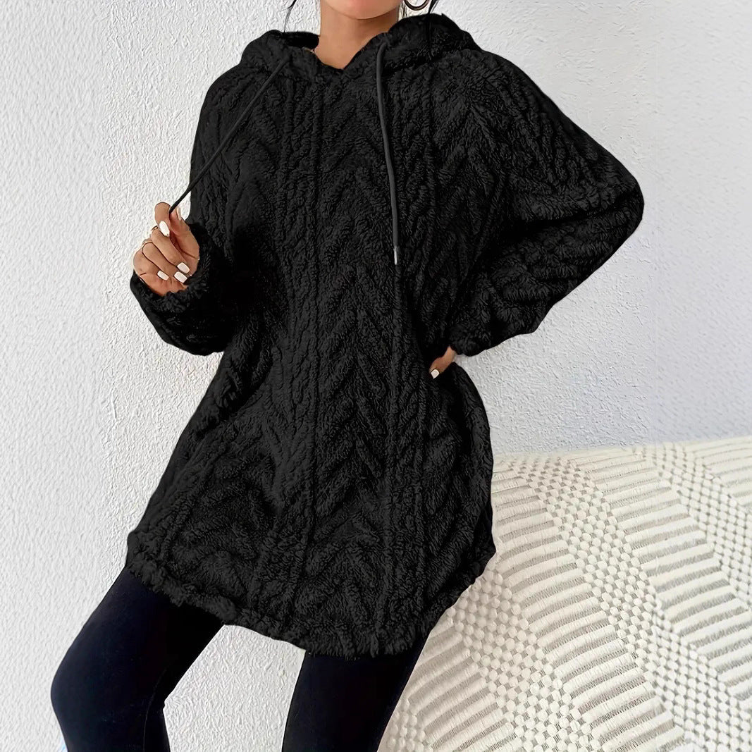Ladies Fleece Hoodie with structured twisted pattern Moon London
