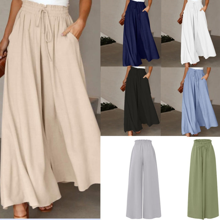 Wide linen trousers for ladies with elastic and pockets Lune London