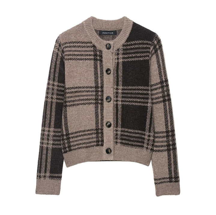 Plaid knit jacket for women with buttonhole and round collar Lune London