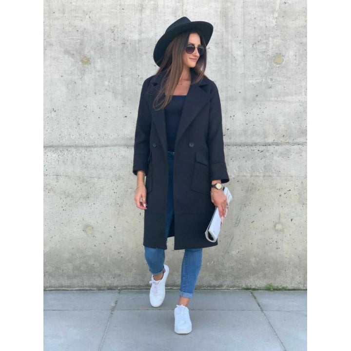 Modern long women's jacket with deep lapels and practical pockets Lune London