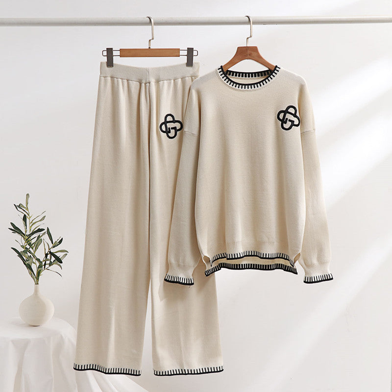 Casual knitted loungewear set for women with decorative contrasting details Lune London