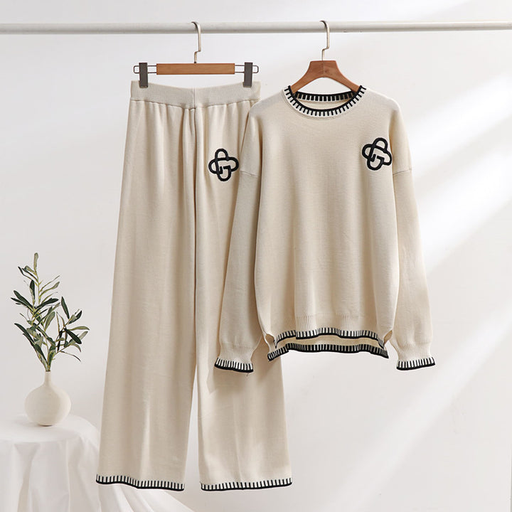 Casual knitted loungewear set for women with decorative contrasting details Lune London