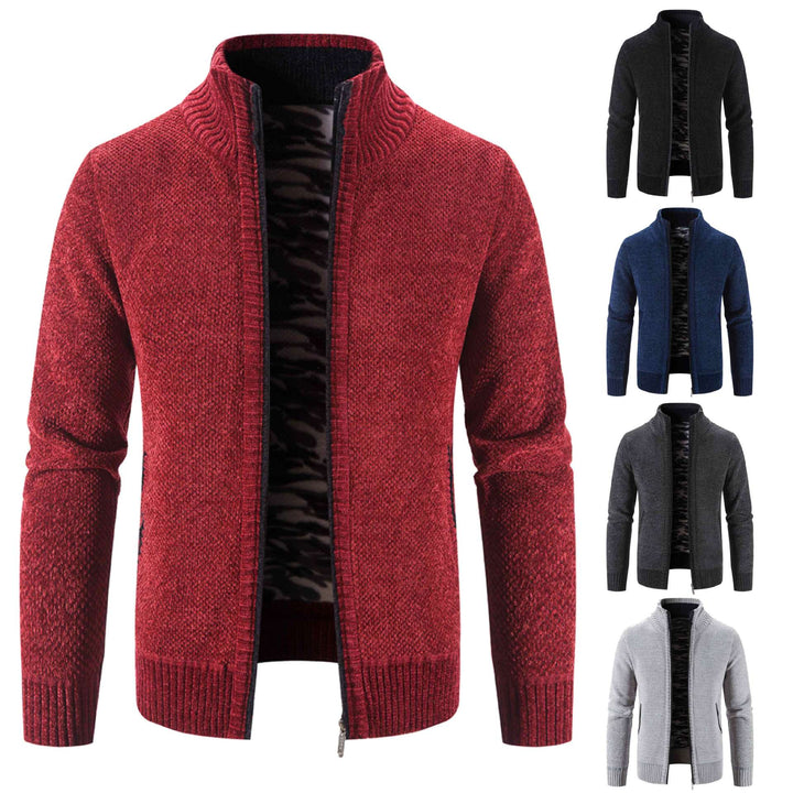 Men's knit jacket with high collar and practical zippered pockets Lune London