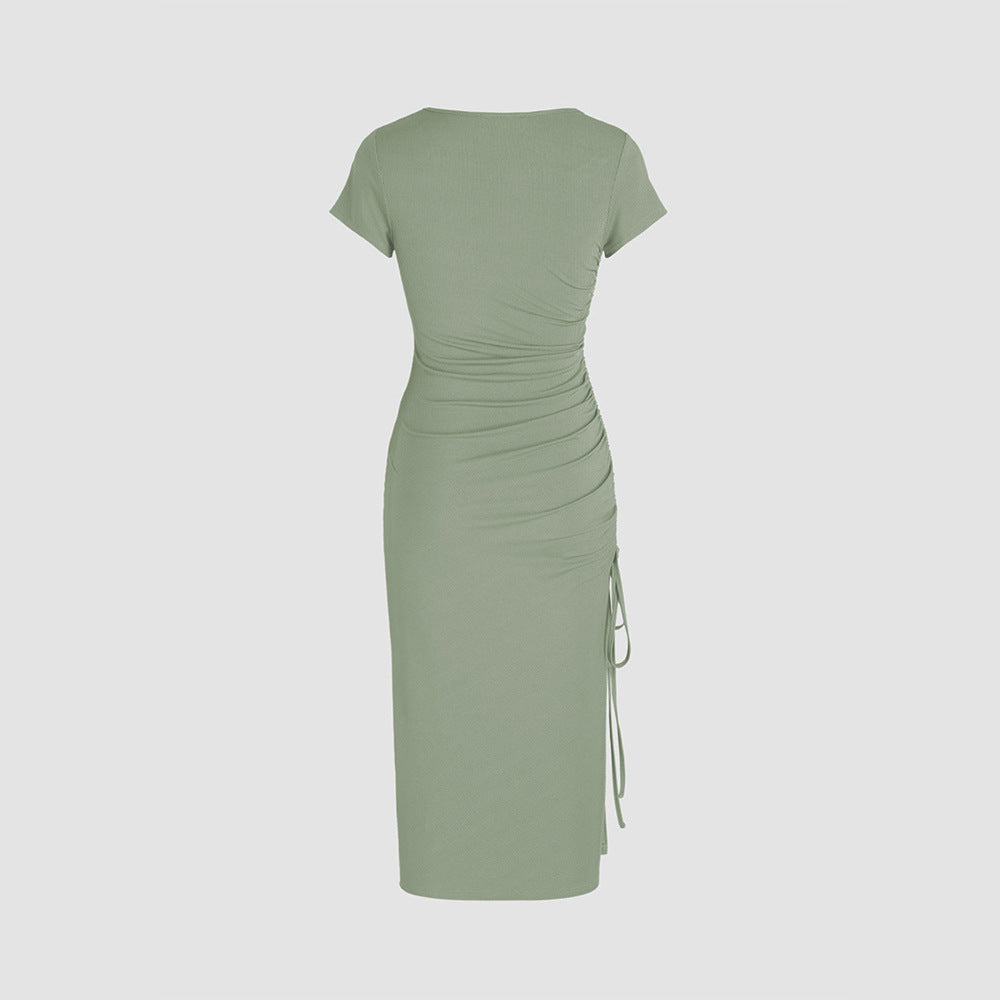 Robe midi moulante pour femme avec fente latérale et détails froncés Chic & Stil