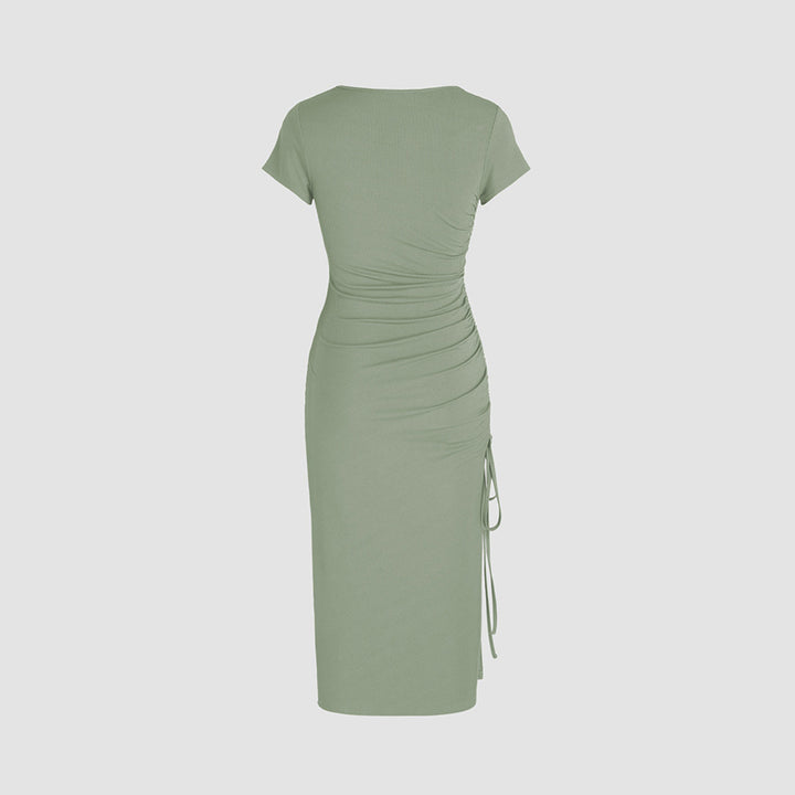 Robe midi moulante pour femme avec fente latérale et détails froncés Chic & Stil