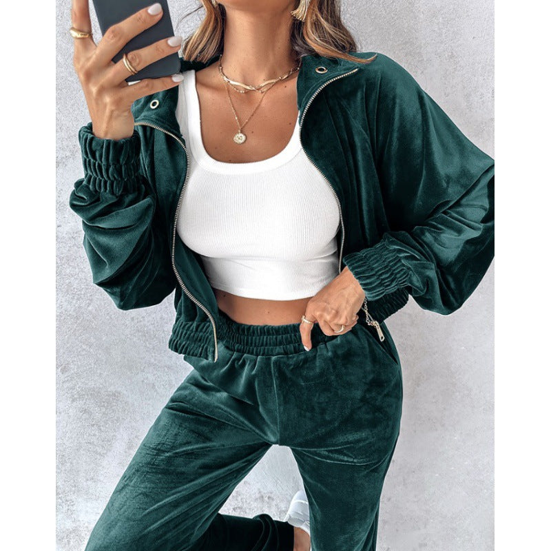 Ensemble de sport en velours pour femmes avec ourlet élastique et poches pratiques Chic & Stil