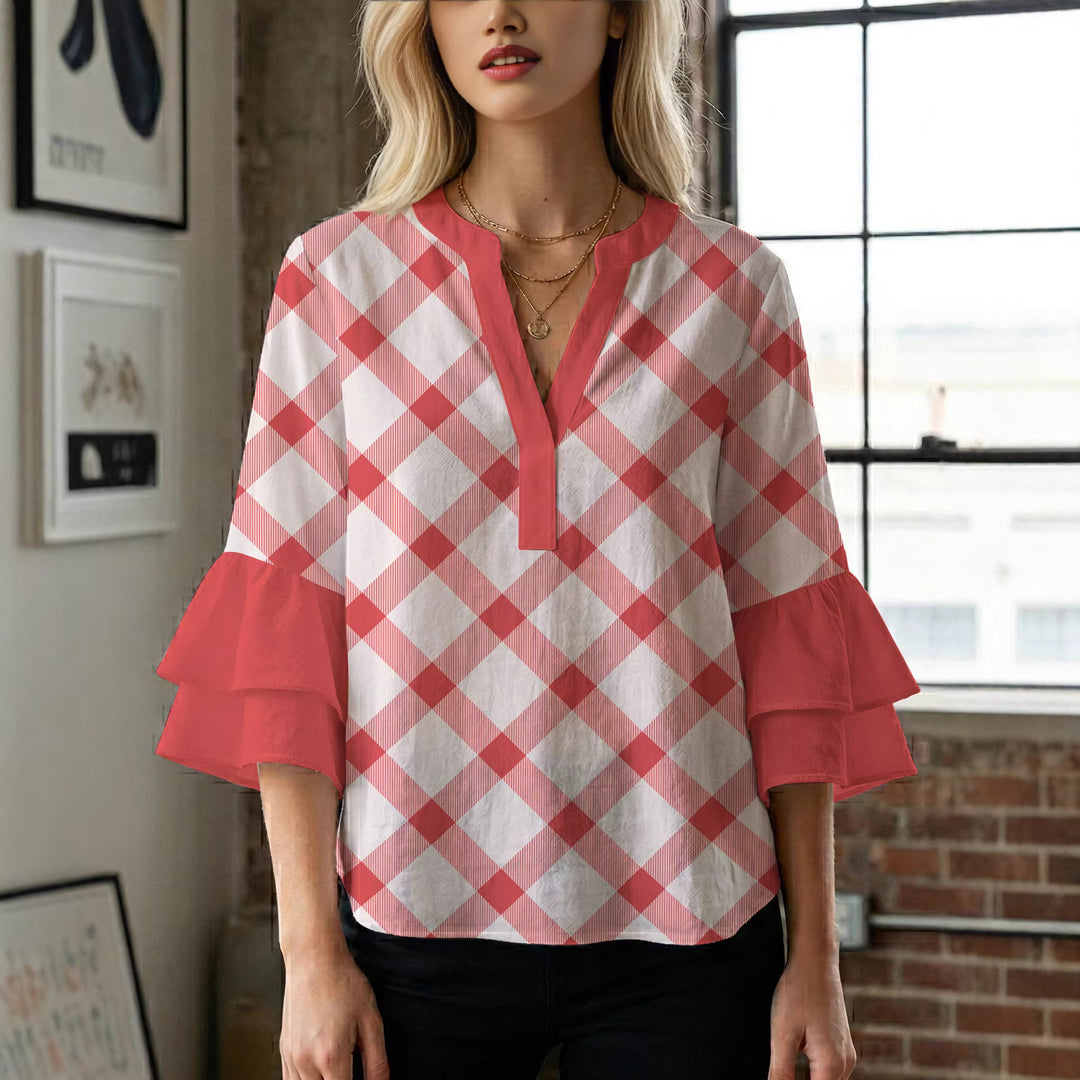 Women's blouse with voluminous wing sleeves and intense leaf pattern Lune London