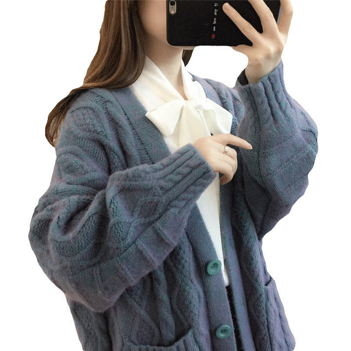 Ladies Waffle Knit Oversized Cardigan with pockets and button detail Lune London