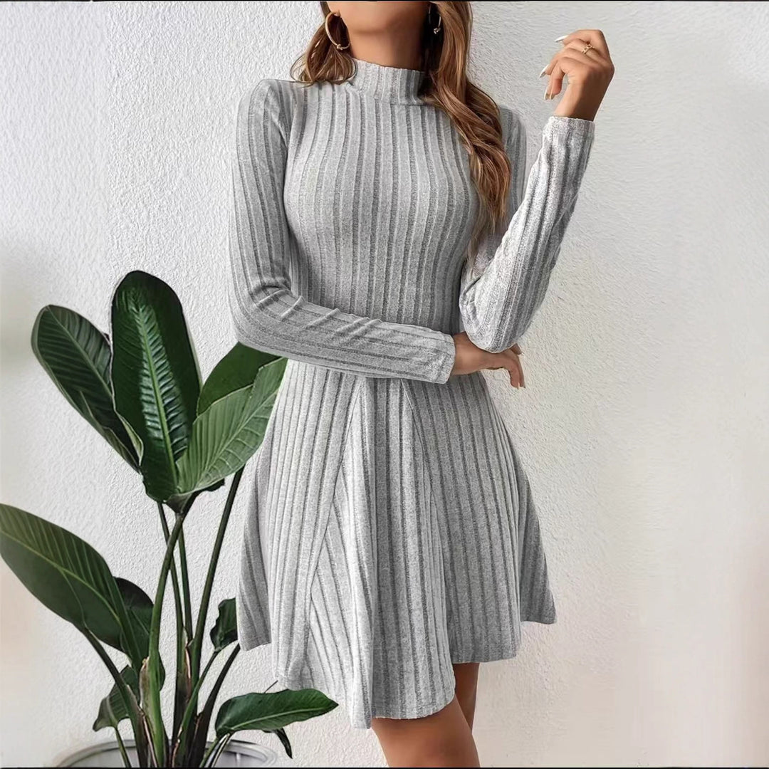 Knit dress for women with an elegant high collar and a fine ribbed texture Lune London