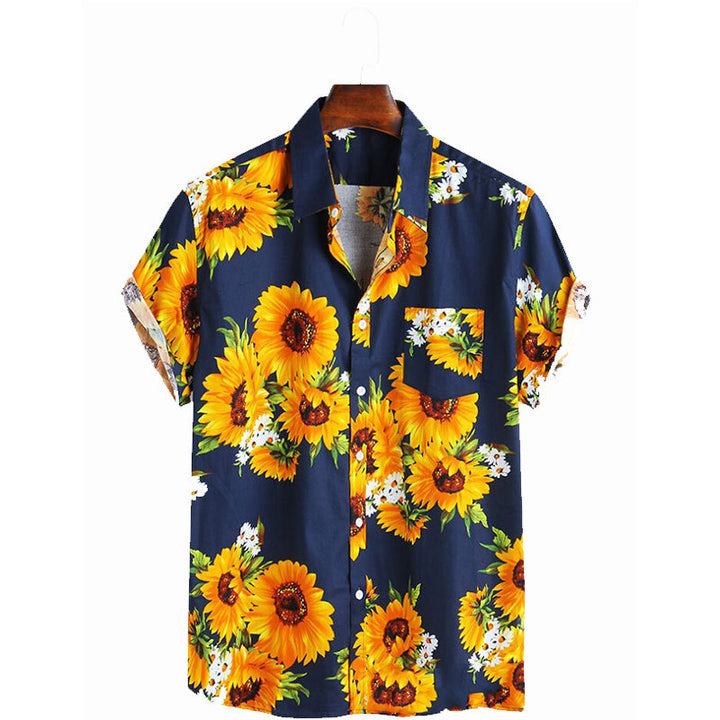 Short sleeve shirt for men with colorful sunflower pattern and lightweight cotton fabric Lune London