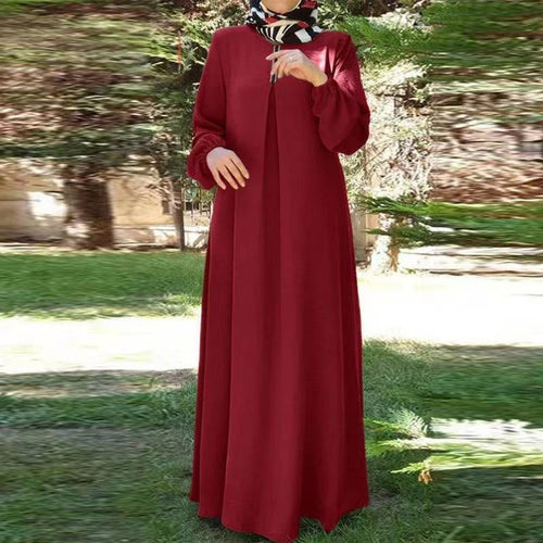 Maxi dress for women with elegant high collar and raglan sleeves Lune London