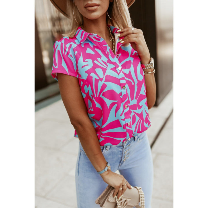 Women Short Sleeve Shirt with Bright Print and Button Placket Lune London