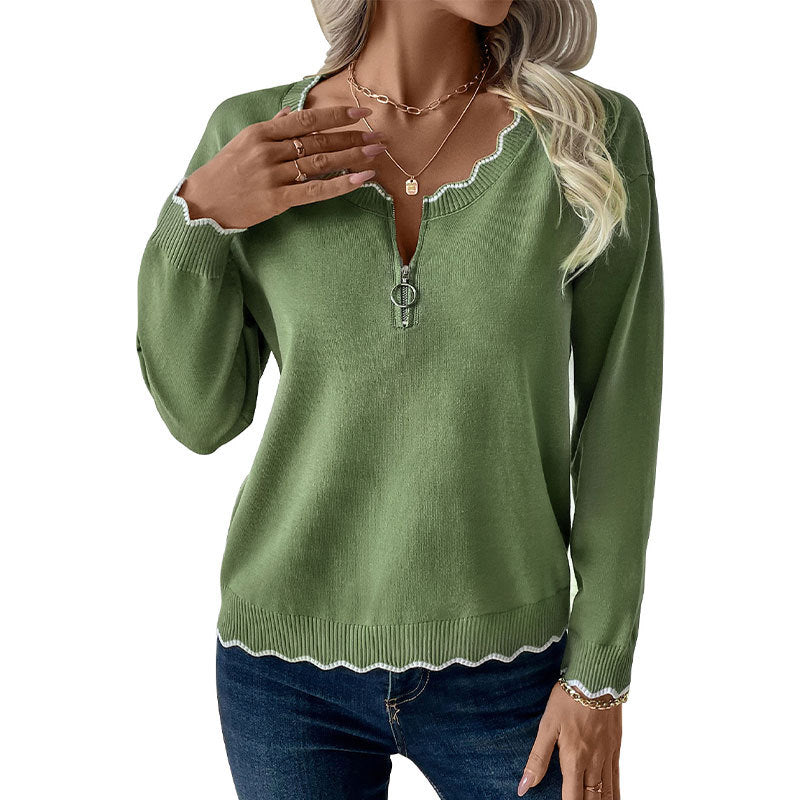 Ladies' knit sweater with zipper and wavy hem Lune London