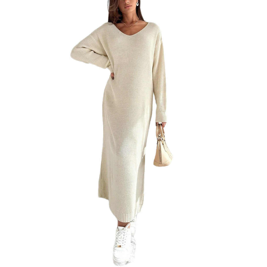 Casual knitted dress for women with an asymmetric cut and an elegant belt Lune London