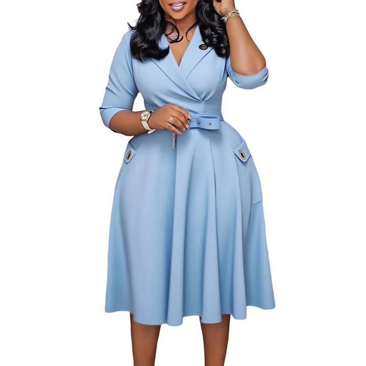 Ladies Elegant Wrap Dress with Fitted Belt and Pockets Lune London