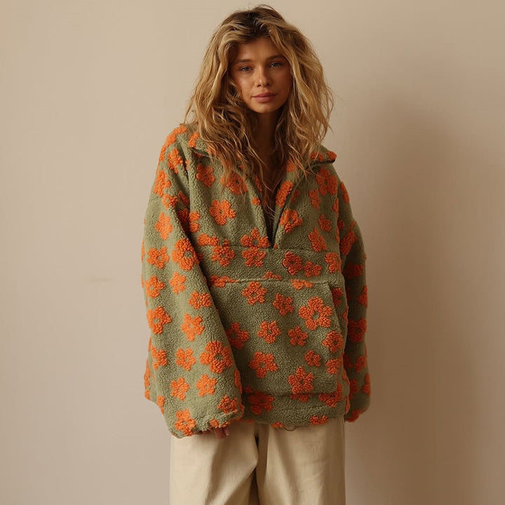 Women Cozy Fleece Jacket with Floral Pattern Lune London