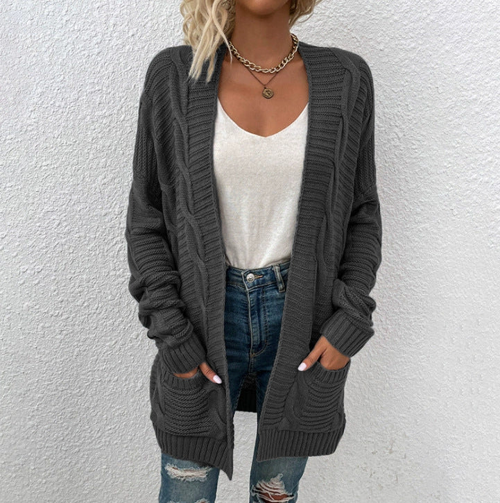 Ladies Chunky Knit Cardigan with casual design and practical pockets Lune London