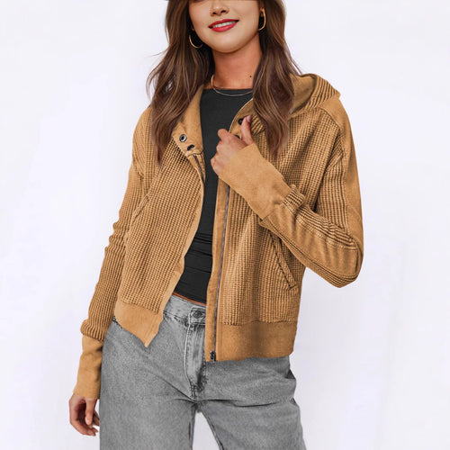 Casual zip-up jacket for women with hood and textured design Lune London