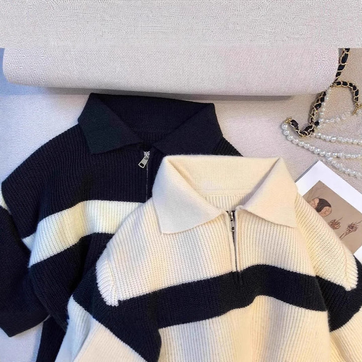 Knitted pullover for women with high collar and zipper Lune London