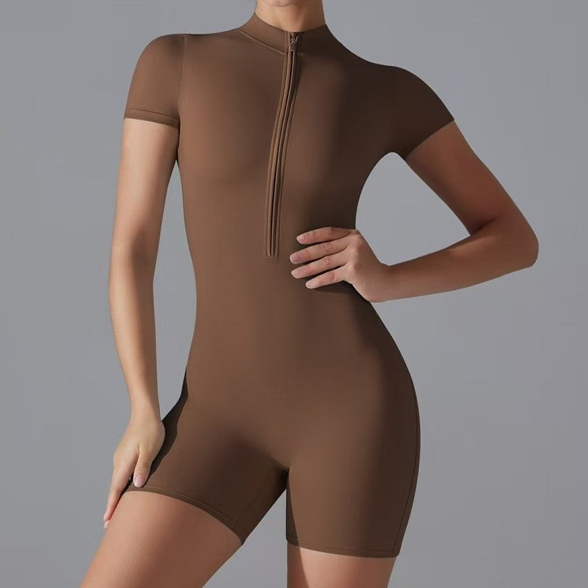 Ladies short-sleeve sporty jumpsuit with zipper Lune London