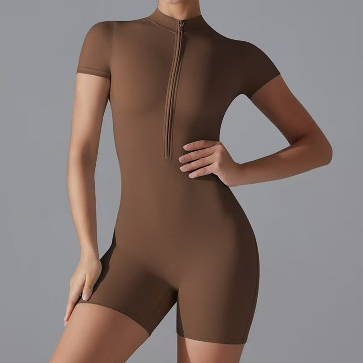 Ladies short-sleeve sporty jumpsuit with zipper Lune London