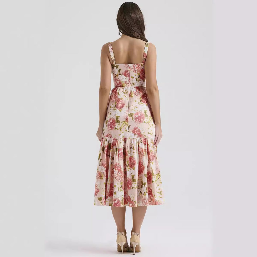 Chic & Stil Floral Design Maxi Dress for Women with Side Pockets