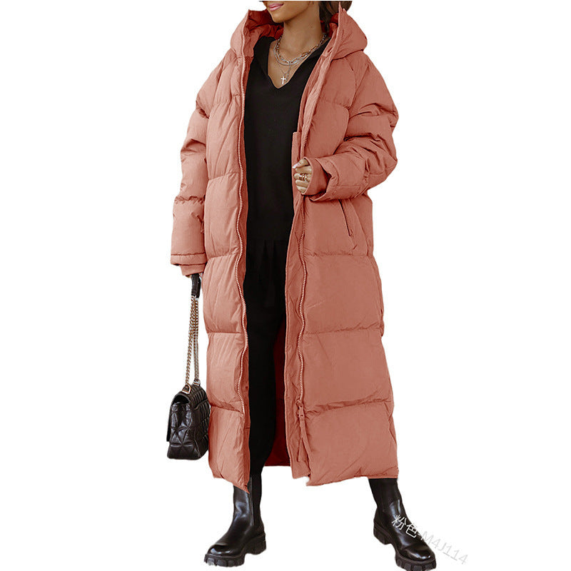 Ladies Long Sleeve Quilted Coat with Hood and Fitted Cut Lune London