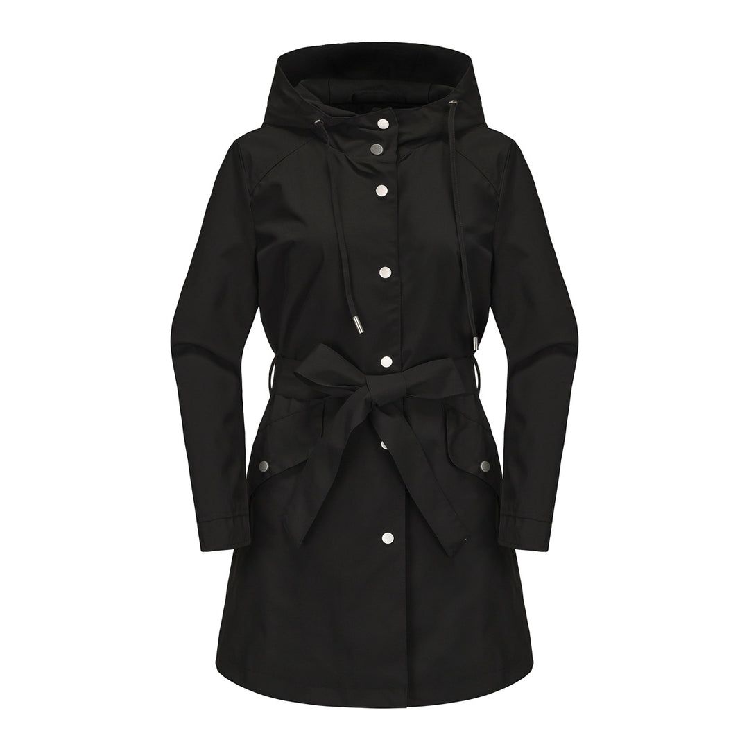 Women's waterproof transition jacket with adjustable hood and waist belt Chic and Style
