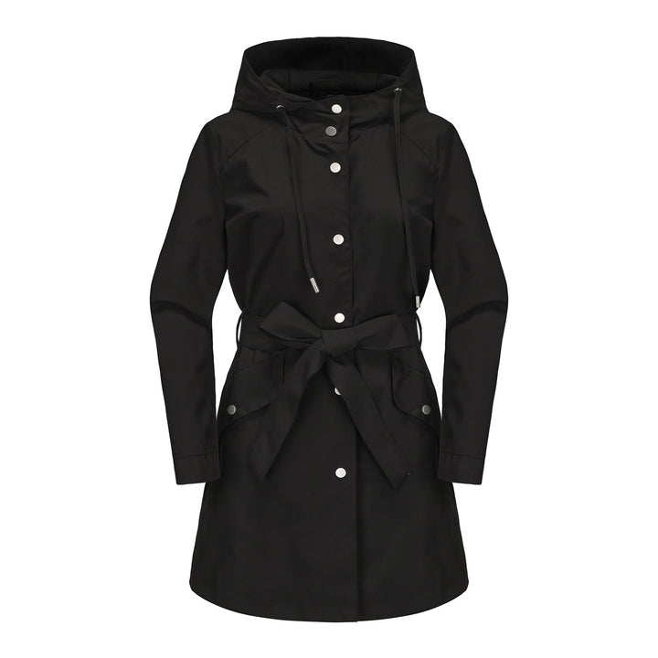 Women's waterproof transition jacket with adjustable hood and waist belt Chic and Style