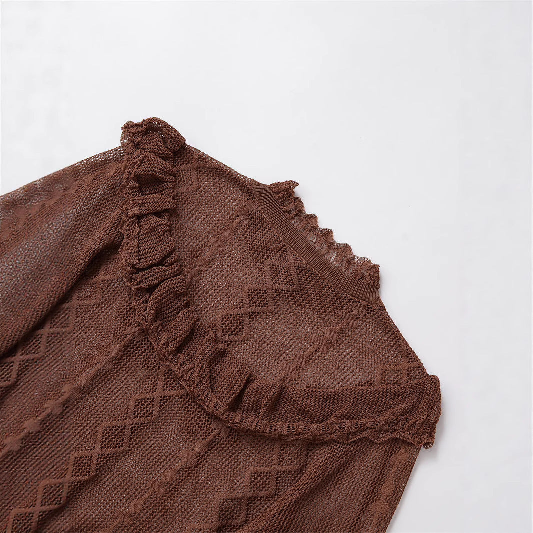 Ladies lightweight cardigan with fluid cut and ruffle details Lune London